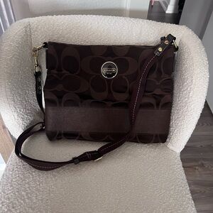 Coach cross body stripe file bag Brown Leather F18038